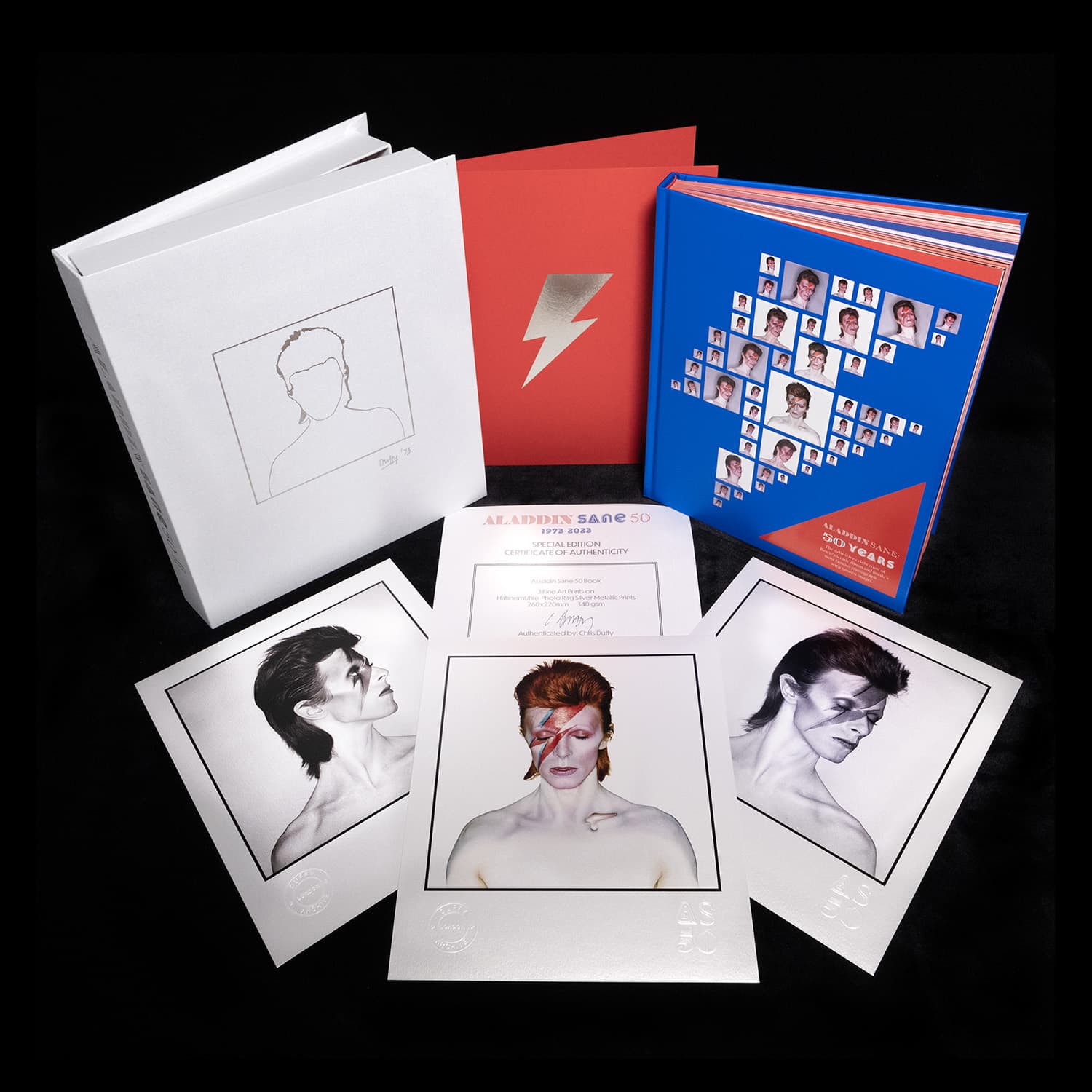 SPECIAL LIMITED EDITION ANNIVERSARY BOX SET - Aladdin Sane 50 Years Book + 3 Fine Art Prints